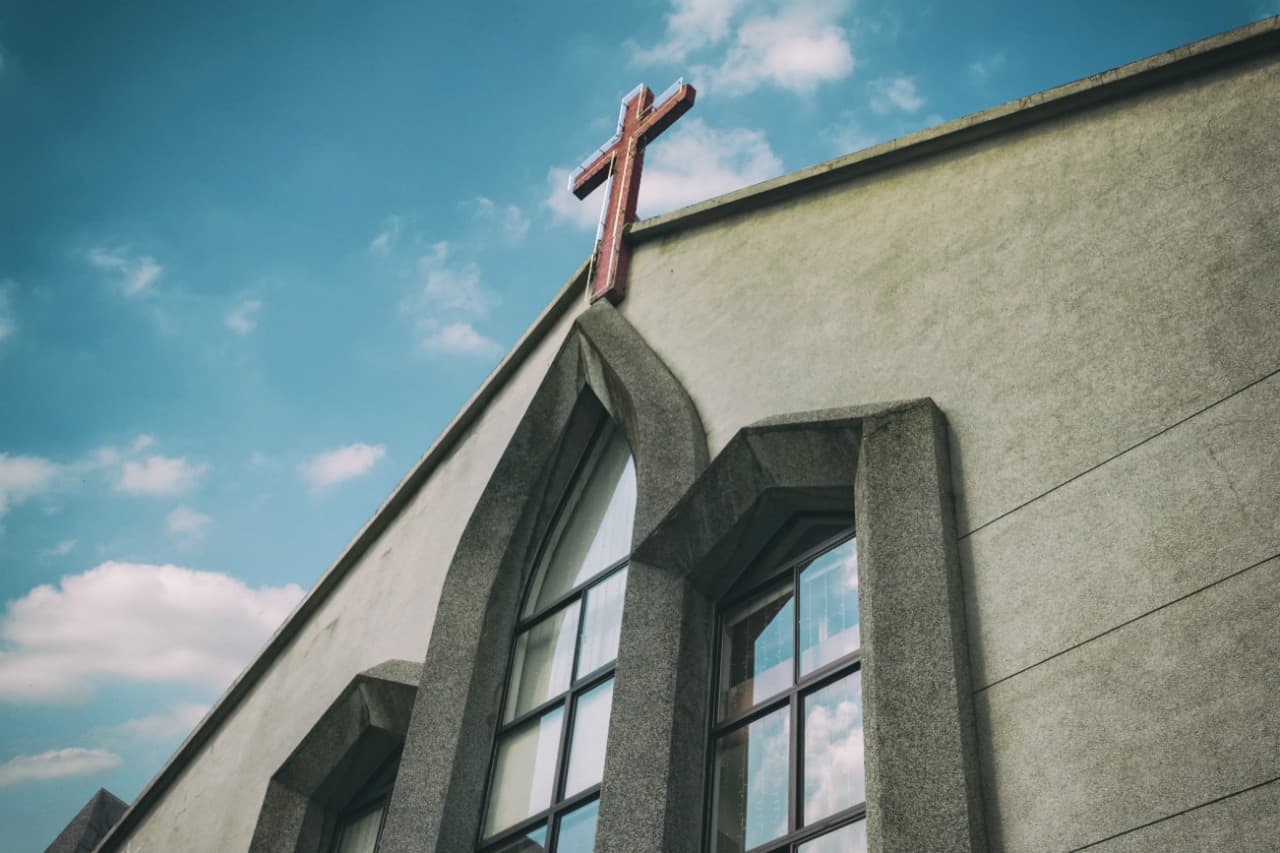 A close-up of a church.