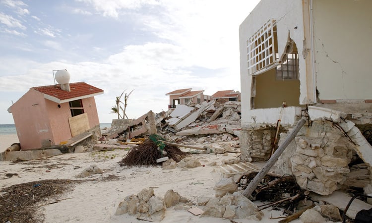 Building on a beached that have been destroyed by weather.